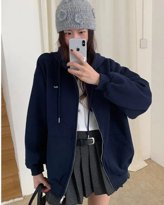 Embroidered hooded zip-up jacket