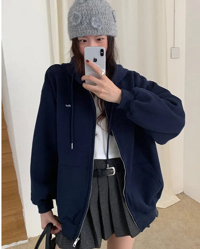 Embroidered hooded zip-up jacket