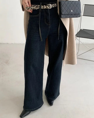 Dark blue wide straight denim belt set