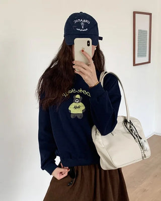 (2 colors) Bear embroidered sweatshirt