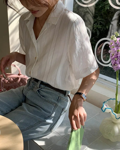 Draped short-sleeved shirt