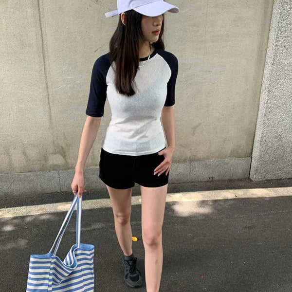 [2 colors] Lightweight summer raglan 5/8 sleeve T-shirt