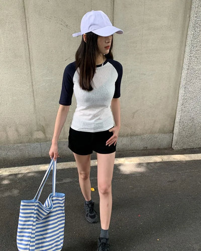 [2 colors] Lightweight summer raglan 5/8 sleeve T-shirt