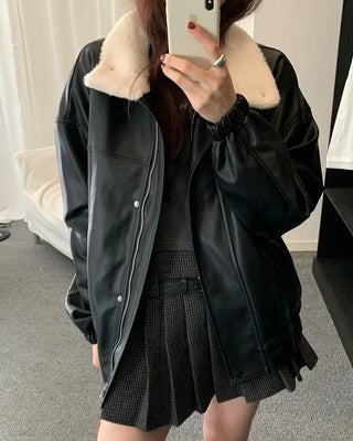 Quilted fur collar jacket