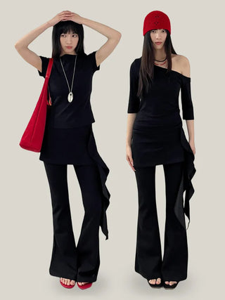 Side-ruffle cotton wrap skirt