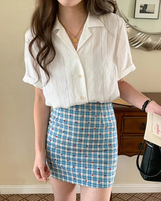 (2 colors) High-waisted checkered mini skirt