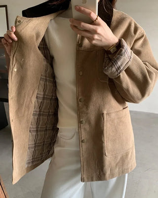 Checkered quilted corduroy jacket