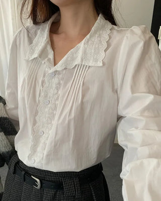 Lace puff-sleeve blouse