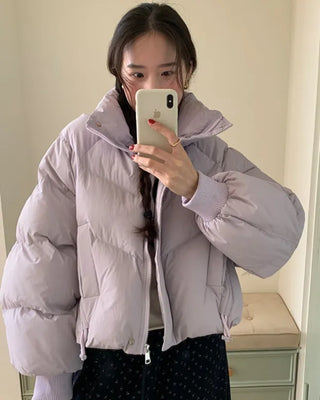 Cotton short down jacket with elastic waistband