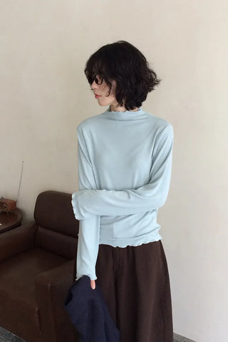 Wool layered high-neck T-shirt