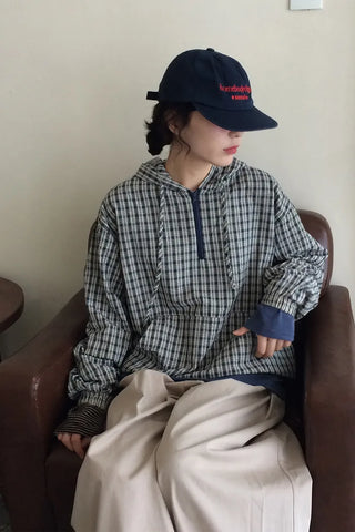 Hooded check anorak