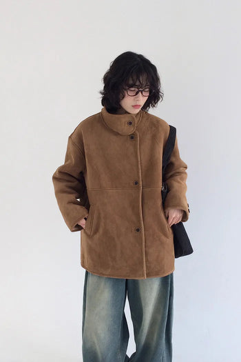 Suede mid-length shearling coat