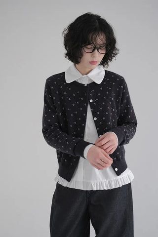 Floral print knit cardigan