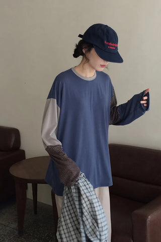 Two-tone striped long-sleeved T-shirt