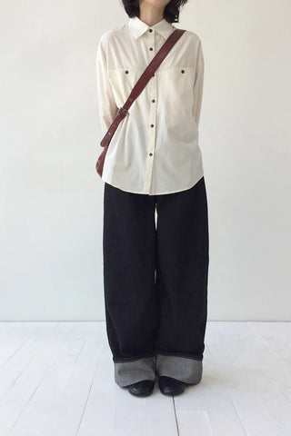 Low-rise denim roll-up wide-leg pants
