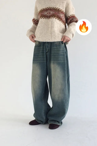 Wide-leg pants with brushed lining and pleats