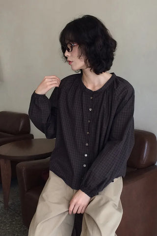 Button Shirring Blouse