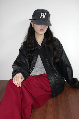 Leather collar blouson