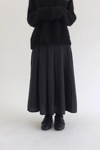 Fleece-lined polka dot flared long skirt