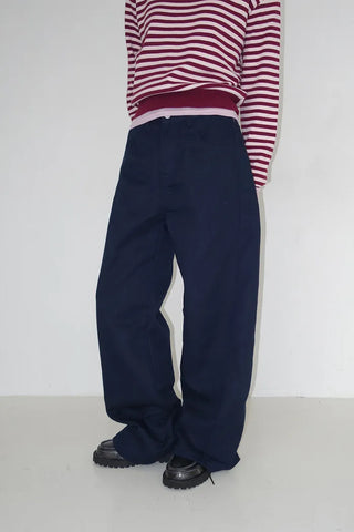 Color-block semi-wide pants