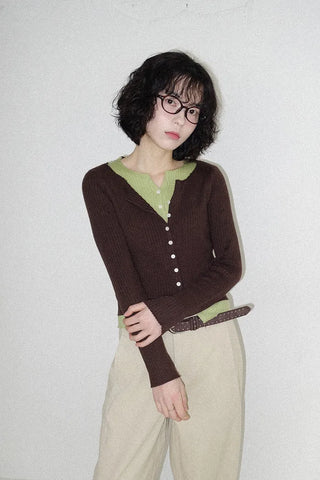Two-tone layered style cardigan