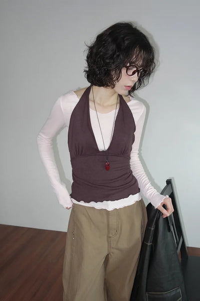 (set) Layered Halter Neck Set