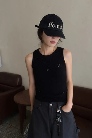 Pointed rib sleeveless top