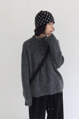 Wool half-zip stand-collar knit