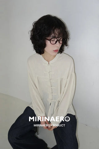 Stand-collar ethnic blouse
