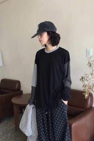 Two-tone striped long-sleeved T-shirt