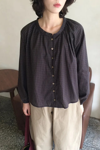 Button Shirring Blouse