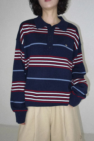 Striped oversized collared knit sweater