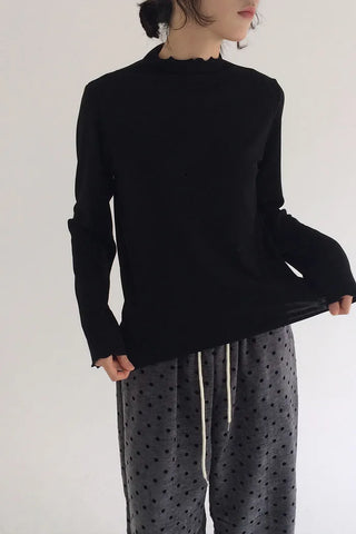 Wool layered high-neck T-shirt