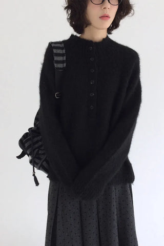Wool half-zip stand-collar knit
