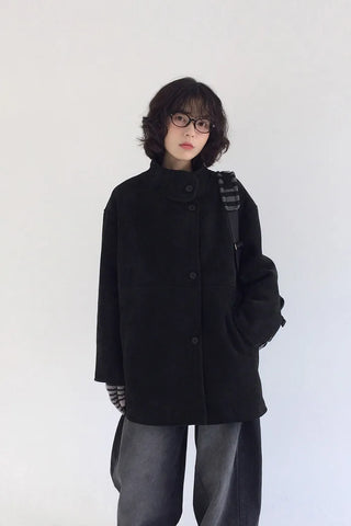 Suede mid-length shearling coat