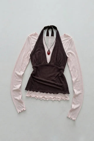 (set) Layered Halter Neck Set
