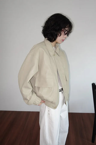 Leather collar blouson