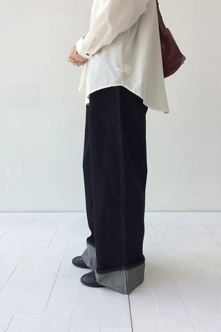 Low-rise denim roll-up wide-leg pants