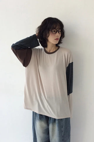Two-tone striped long-sleeved T-shirt