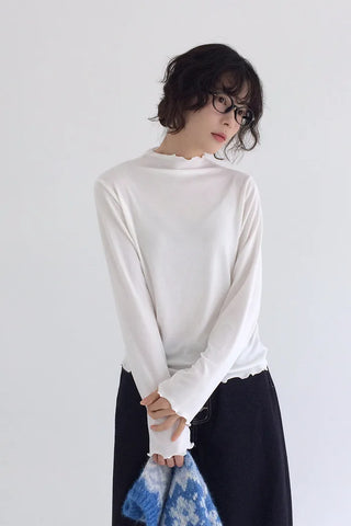 Wool layered high-neck T-shirt