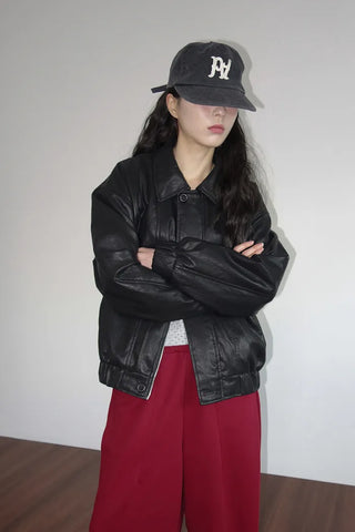 Leather collar blouson