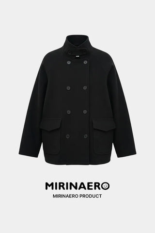 High-neck double-breasted mid-length coat