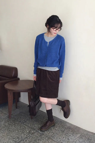 Corduroy mid-length skirt