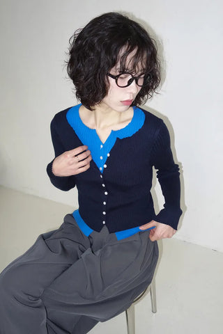 Two-tone layered style cardigan