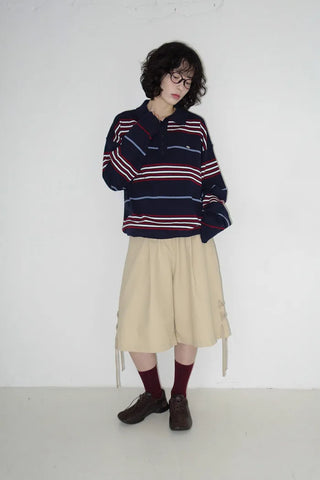 Striped oversized collared knit sweater