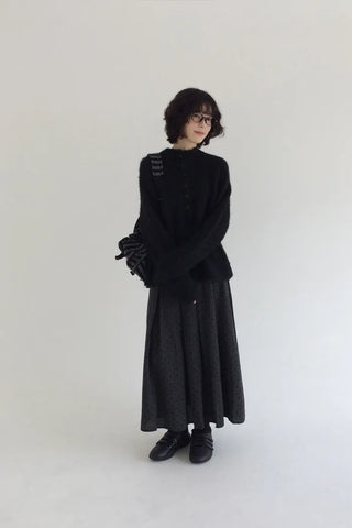 Fleece-lined polka dot flared long skirt