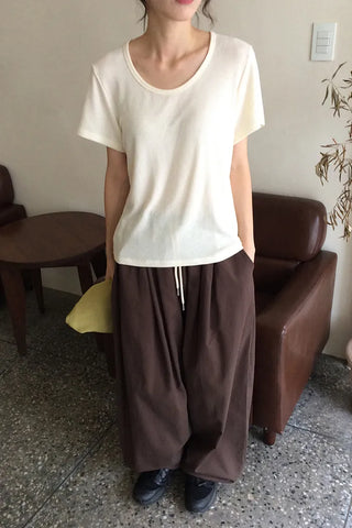 Ribbed round short-sleeved T-shirt