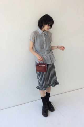 Striped border frill skirt