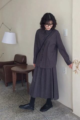 Checked long skirt