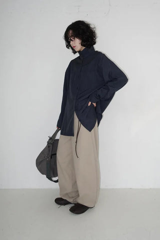 High-neck collared shirt